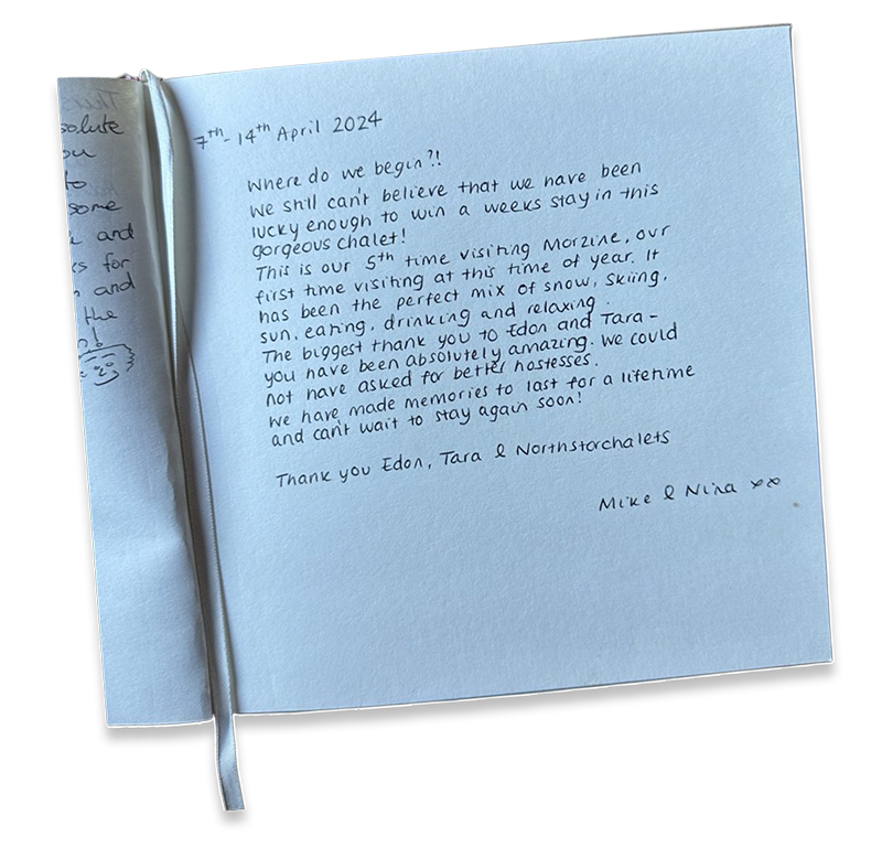guest book with text from guests