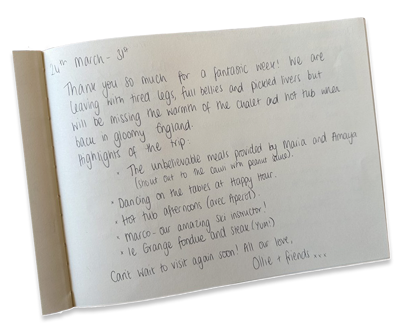 guest book with text from guests