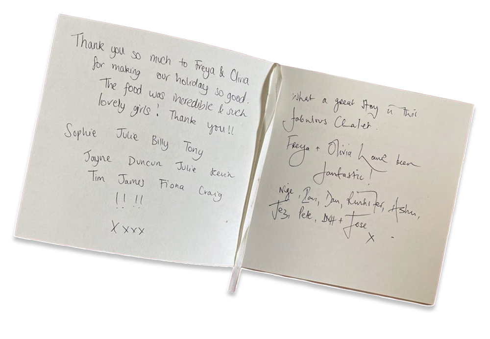 guest book with text from guests