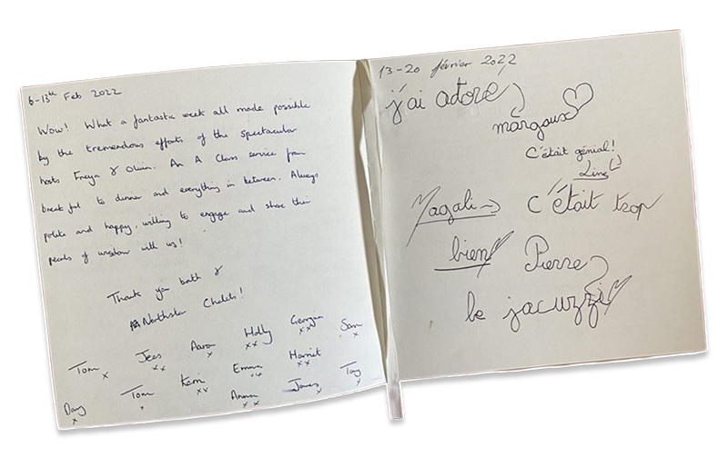 guest book with text from guests