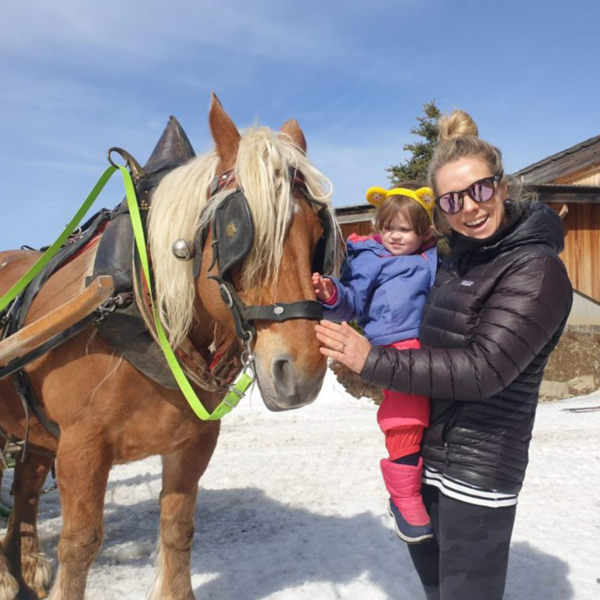 Child meeting a pony during a family activity in Morzine