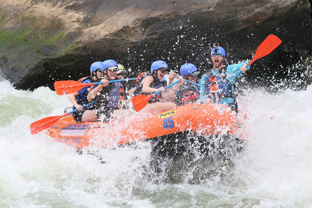 White-water rafting on a river near Morzine