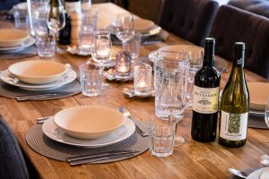 Dining table set for guests at Chalet Coffy in Morzine
